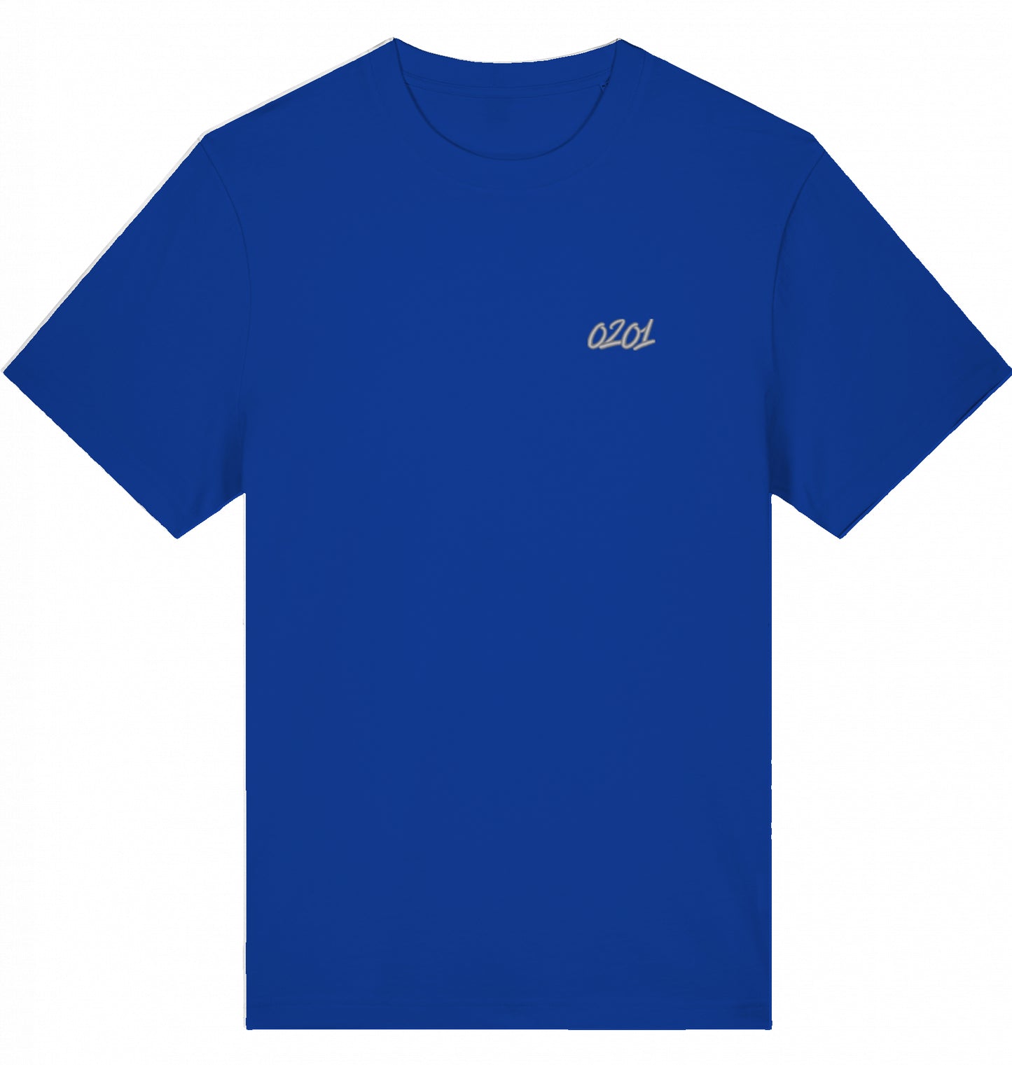 Besticktes T-Shirt mit 0201-Vorwahl in Blau