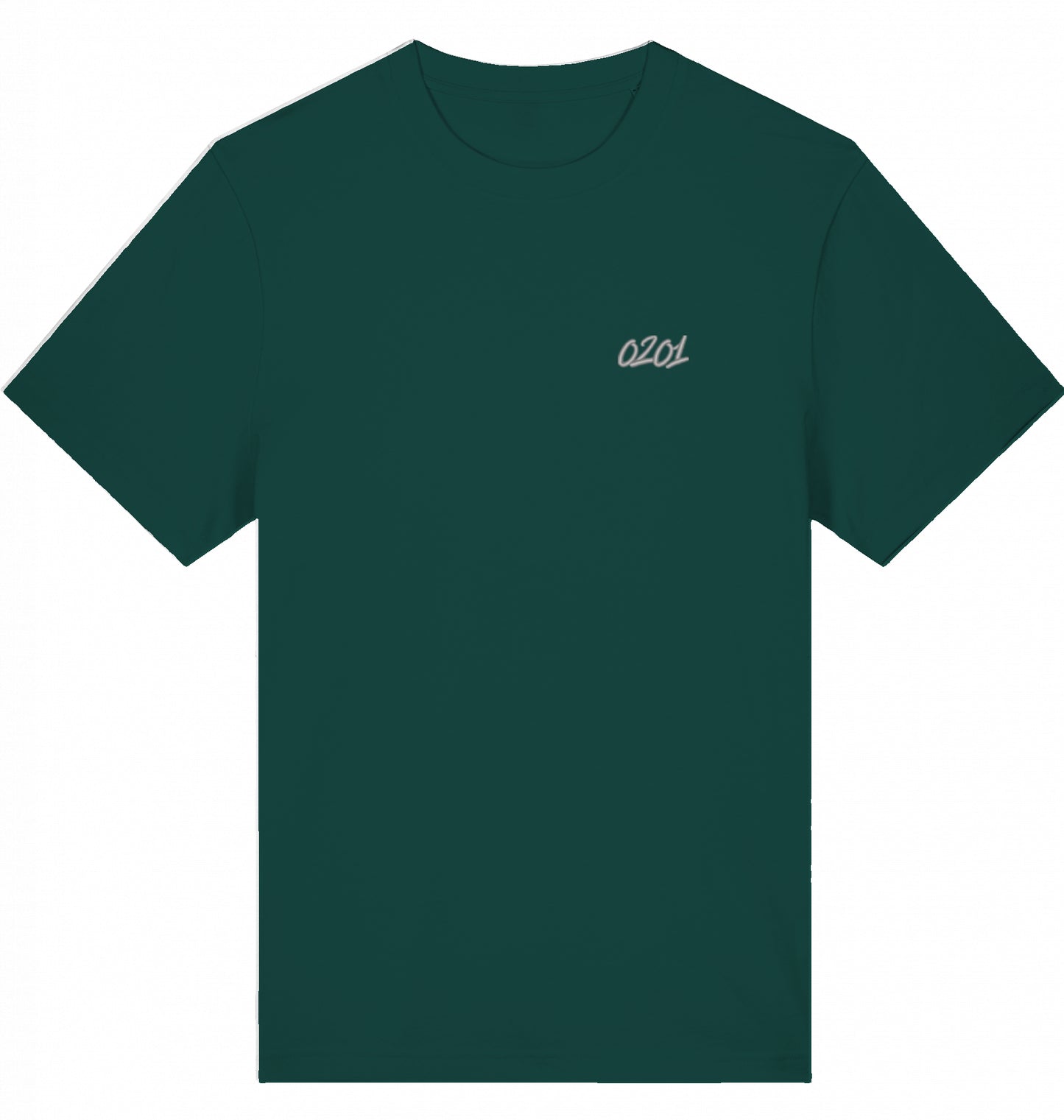 Besticktes T-Shirt mit 0201-Vorwahl in Grün