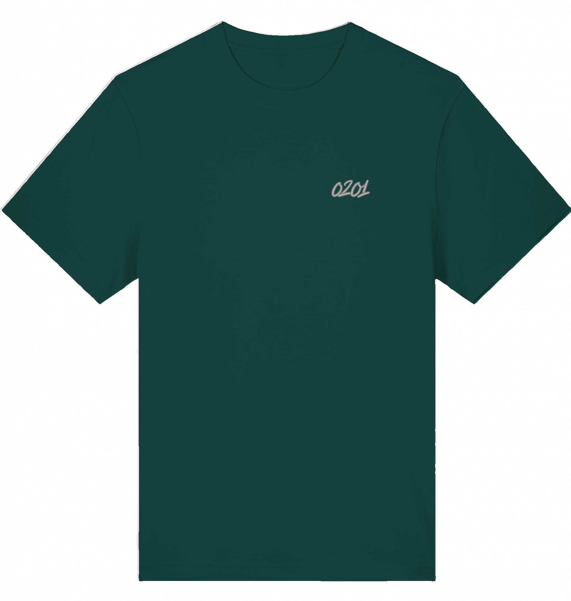Besticktes T-Shirt mit 0201-Vorwahl in Grün