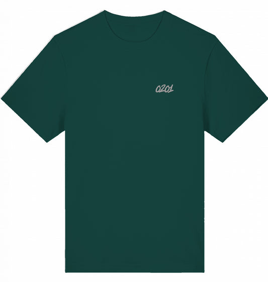 Besticktes T-Shirt mit 0201-Vorwahl in Grün