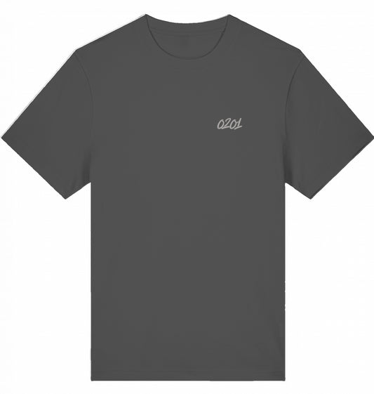Besticktes T-Shirt mit 0201-Vorwahl in Grau Anthrazite 