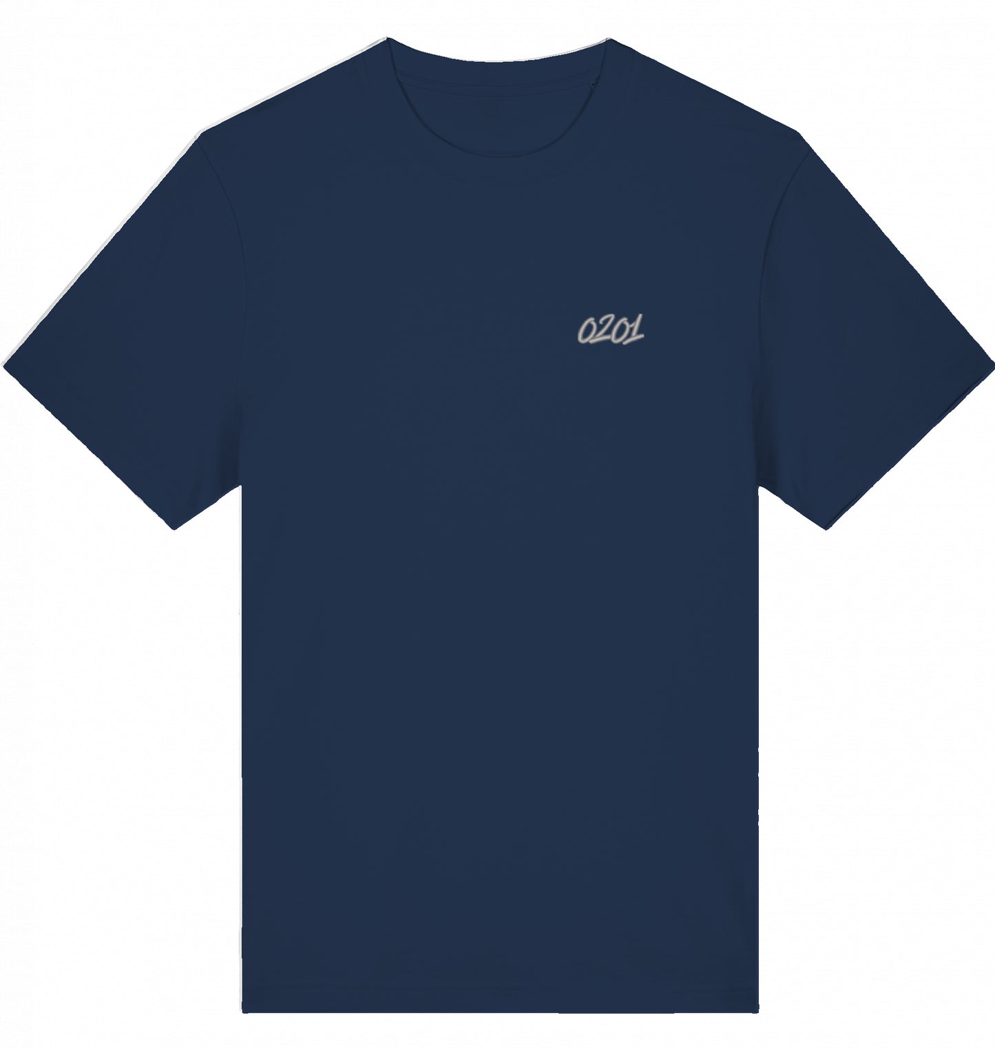 Besticktes T-Shirt mit 0201-Vorwahl in Navy