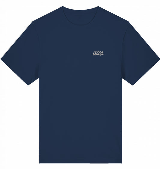 Besticktes T-Shirt mit 0201-Vorwahl in Navy