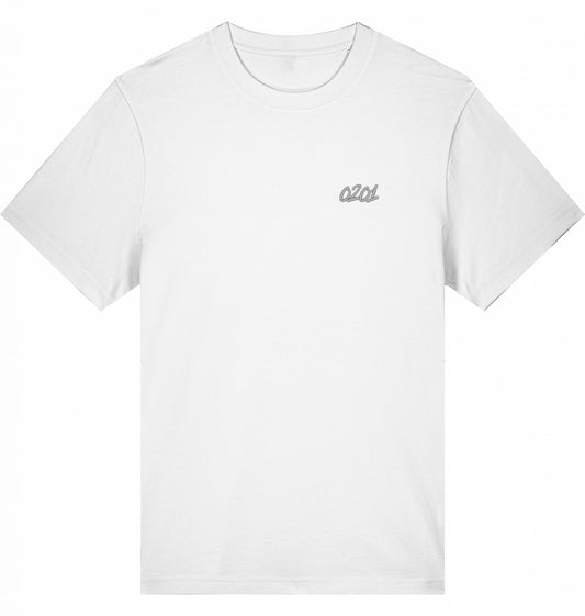 Besticktes T-Shirt mit 0201-Vorwahl in Weiß